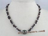 gsn026 garnet beads & 10mm black sea shell pearlnecklace