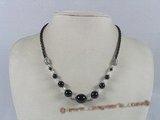 gsn035 gradual change black agate beads rubber cord necklace