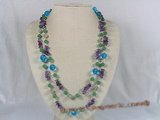 gsn039 48inch long green jade & amethyst beads gemstone necklace