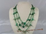 gsn048 baroque nugget  green aventurine layer necklace with green cord