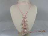 gsn053 Pink rubber cord freshwater pearl with rose quarts beads long necklace