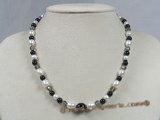 gsn061 Black agate & cultured pearl beads Princess Necklaces