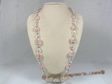 gsn063 coin rose quartz leather rope necklace with freshwater pearl