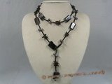 gsn064 Oblong agate and crystal beads leather rope necklace in wholesale