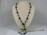 gsn065 Gemstone and blue cultured pearl leather rope necklace
