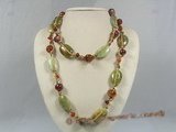 gsn067 Green gemstone &agate leather rope necklace in wholesale