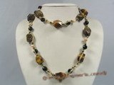 gsn068 Baroque tiger eye &faceted crystal leather long necklace jewelry