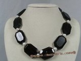 gsn070 polygon smoky crystal &pearl single necklace