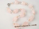 gsn082 Facted rose quartz and potato pearl gemstone necklace in wholesale
