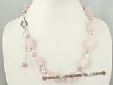 gsn083 Facted rose quartz and purple pearl gemstone necklace in wholesale