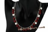 gsn092 Sunny Handcrafted red jade and shell pearl 925silver necklace