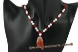 Gsn097 Red cord jasper and potato pearl adjustbale princess necklace