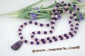 gsn110 Handmade Rose Quartz and Amethyst Rope Necklace with Quan Yin Pendant