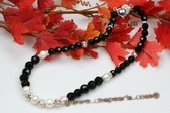 gsn113 Stylist Cultured Pearl and Faceted Onyx Princess Necklace