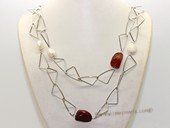 Gsn117 Elegant White Blister Pearl and Faceted Agate Rope Link Necklace