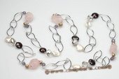 Gsn122 Handcrafted Silver-toned Rose Quartz Oval Link Necklace