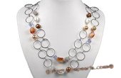 Gsn124 Elegant Rope Link Necklace with Cultured Pearl and Red Agate Stone
