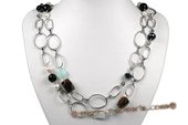 Gsn126 Dazzling Faceted Crystal with Tiger eye's Stone Rope Link Necklace