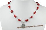 gsn133 handmade red coral bead silver plated link necklace
