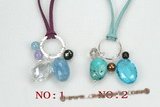 gsn135 fashion gemstone leather necklace with sterling silver fitting