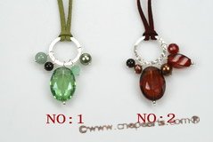 gsn136 fashion gemstone leather necklace with sterling silver fitting