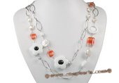 Gsn141 Designer Coin Pearl and Faceted Gemstone Rope Link Necklace