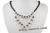 Gsn149 Stylist 925Silver Cultured Pearl and Garnet Princess Necklace