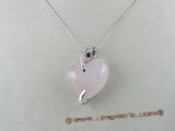 gsp016 30mm heart shape rose quartz gem stone sterling silver pendant