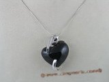 gsp017 30mm heart shape black agate gem stone sterling silver pendant