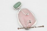 gsp096 Rose quartz and jasper silver plated pendant necklace