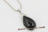 gsp098 Wholesale 18*28mm oval black agate Silver plated pendant necklace