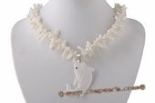 Ipn004 White Branch Coral Princess Necklace with Shark shape Pendant