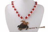 Ipn007 White and Red Coral Beads Island style Necklace with Turtle Pendant