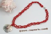 Ipn012 Hand Crafted Red Coral Ocean Style Necklace with Shell pendant