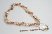 Ipn027 Affordable White& Champagne Biwa Pearl Twisted Necklace
