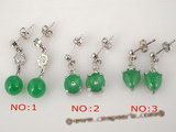 Je011 Direct wholesale Five pairs green jade stud earrings inlaid rhinestones