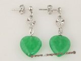 Je013 wholesale five pairs silver plated studs and dangler jade earring in heart shape