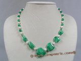 jn021 green gradual change peach shape jade beads necklace with pearl--summer collection