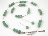 jnset002 Sterling silver chinese green jade TIN-CUP necklace jewelry set