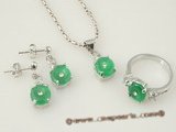 jnset008 semi round green jade jewlery set inlaid with silver plated mounting