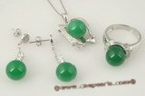 jnset012 10mm round green jade pendant necklace jewelry set inlaid with zircon