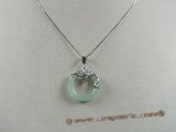Jp008 Sterling silver 25mm Donut shape Green jade pendants