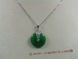 Jp009 Sterling silver 25mm coin shape Green jade pendants