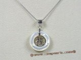 Jp014 Sterling Silver white shell Chinese Motif Pendant