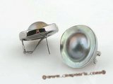 mbpe006 Sterling silver 25-26mm grey mabe pearl pierce clip earrings