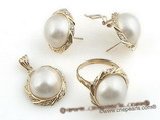 mbpnset001 Round shape white mabe pearl 14K Gold jewelry set in wholesale
