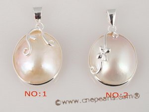 mbpp004 wholesale sterling 15-16mm white mabe pearl pendant necklace