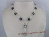 mn014 Hematite and white faceted crystal Magnetic necklace/bracelet
