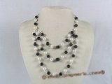 mpn100 handcrafted shell pearl with black agate layer necklace