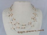 mpn016 pink potato shape fresh water pearl necklace, movable tin cup necklace